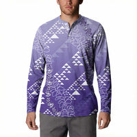Hawaii Lavender Kapa Button Sweatshirt Vintage 'Ohe Kāpala Motifs Mix Plumeria Leis LT7 - Polynesian Pride