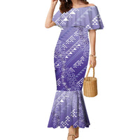 Hawaii Lavender Kapa Family Matching Mermaid Dress and Hawaiian Shirt Vintage 'Ohe Kāpala Motifs Mix Plumeria Leis