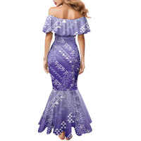 Hawaii Lavender Kapa Family Matching Mermaid Dress and Hawaiian Shirt Vintage 'Ohe Kāpala Motifs Mix Plumeria Leis