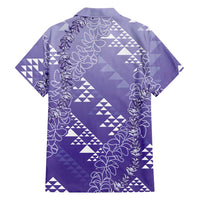 Hawaii Lavender Kapa Family Matching Off The Shoulder Long Sleeve Dress and Hawaiian Shirt Vintage 'Ohe Kāpala Motifs Mix Plumeria Leis