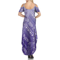 Hawaii Lavender Kapa Family Matching Summer Maxi Dress and Hawaiian Shirt Vintage 'Ohe Kāpala Motifs Mix Plumeria Leis