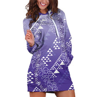 Hawaii Lavender Kapa Hoodie Dress Vintage 'Ohe Kāpala Motifs Mix Plumeria Leis
