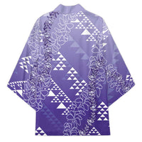 Hawaii Lavender Kapa Kimono Vintage 'Ohe Kāpala Motifs Mix Plumeria Leis LT7 - Polynesian Pride