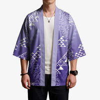 Hawaii Lavender Kapa Kimono Vintage 'Ohe Kāpala Motifs Mix Plumeria Leis LT7 - Polynesian Pride