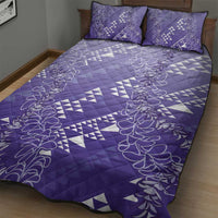 Hawaii Lavender Kapa Quilt Bed Set Vintage 'Ohe Kāpala Motifs Mix Plumeria Leis LT7 - Polynesian Pride