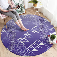 Hawaii Lavender Kapa Round Carpet Vintage 'Ohe Kāpala Motifs Mix Plumeria Leis LT7 - Polynesian Pride