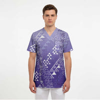 Hawaii Lavender Kapa Scrub Top Vintage 'Ohe Kāpala Motifs Mix Plumeria Leis LT7 - Polynesian Pride