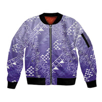 Hawaii Lavender Kapa Sleeve Zip Bomber Jacket Vintage 'Ohe Kāpala Motifs Mix Plumeria Leis LT7 Unisex Lavender - Polynesian Pride