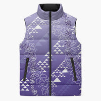 Hawaii Lavender Kapa Sleeveless Puffer Jacket Vintage 'Ohe Kāpala Motifs Mix Plumeria Leis LT7 Unisex Lavender - Polynesian Pride