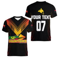 Personalised PNG Hunters Rugby Women V Neck T Shirt Motuan Style LT7 - Polynesian Pride