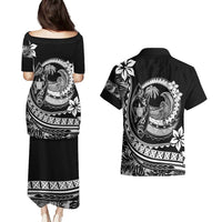 Polynesian Plumeria Couples Matching Puletasi Dress and Hawaiian Shirt Ride The Waves - Black LT7 - Polynesian Pride