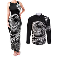 Polynesian Plumeria Couples Matching Tank Maxi Dress and Long Sleeve Button Shirts Ride The Waves - Black LT7 Black - Polynesian Pride