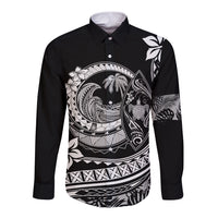 Polynesian Plumeria Long Sleeve Button Shirt Ride The Waves - Black LT7 Unisex Black - Polynesian Pride