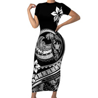 Polynesian Plumeria Short Sleeve Bodycon Dress Ride The Waves - Black LT7 Long Dress Black - Polynesian Pride