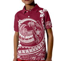 Polynesian Plumeria Kid Polo Shirt Ride The Waves - Burgundy LT7 Kid Burgundy - Polynesian Pride