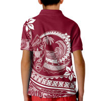 Polynesian Plumeria Kid Polo Shirt Ride The Waves - Burgundy LT7 - Polynesian Pride