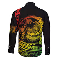 Hawaii Family Matching Outfits Polynesian Plumeria Off Shoulder Long Sleeve Dress And Shirt Family Set Clothes Ride The Waves - Reggae LT7