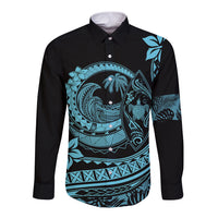 Polynesian Plumeria Long Sleeve Button Shirt Ride The Waves - Turquoise LT7 Unisex Turquoise - Polynesian Pride