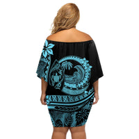 Polynesian Plumeria Off Shoulder Short Dress Ride The Waves - Turquoise LT7 - Polynesian Pride