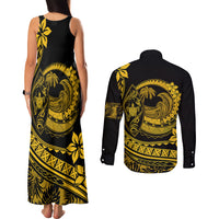 Polynesian Plumeria Couples Matching Tank Maxi Dress and Long Sleeve Button Shirts Ride The Waves - Yellow LT7 - Polynesian Pride