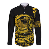Polynesian Plumeria Long Sleeve Button Shirt Ride The Waves - Yellow LT7 Unisex Yellow - Polynesian Pride