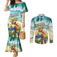 Aloha Hawaii It's 5 o'clock Somewhere Couples Matching Mermaid Dress and Long Sleeve Button Shirt LT7 Blue - Polynesian Pride