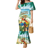 Aloha Hawaii It's 5 o'clock Somewhere Family Matching Mermaid Dress and Hawaiian Shirt LT7 Mom's Dress Blue - Polynesian Pride