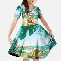 Aloha Hawaii It's 5 o'clock Somewhere Family Matching Puletasi and Hawaiian Shirt LT7 Daughter's Dress Blue - Polynesian Pride