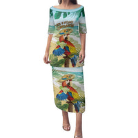 Aloha Hawaii It's 5 o'clock Somewhere Family Matching Puletasi and Hawaiian Shirt LT7 Mom's Dress Blue - Polynesian Pride