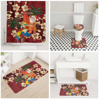Crimson Red Tropical Christmas Hawaii Tapa Bathroom Set Aloha Santa Drink Party - Polynesian Pride