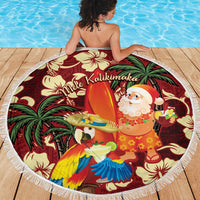 Crimson Red Tropical Christmas Hawaii Tapa Beach Blanket Aloha Santa Drink Party LT7 - Polynesian Pride