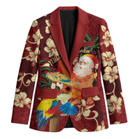 Crimson Red Tropical Christmas Hawaii Tapa Blazer Aloha Santa Drink Party LT7 Unisex Red - Polynesian Pride