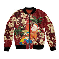 Crimson Red Tropical Christmas Hawaii Tapa Bomber Jacket Aloha Santa Drink Party LT7 Unisex Red - Polynesian Pride