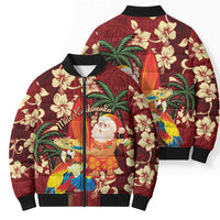 Crimson Red Tropical Christmas Hawaii Tapa Bomber Puffer Jacket Aloha Santa Drink Party LT7 - Polynesian Pride