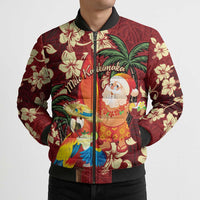 Crimson Red Tropical Christmas Hawaii Tapa Bomber Puffer Jacket Aloha Santa Drink Party LT7 - Polynesian Pride
