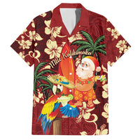Crimson Red Tropical Christmas Hawaii Tapa Family Matching Off Shoulder Maxi Dress and Hawaiian Shirt Aloha Santa Drink Party - Polynesian Pride