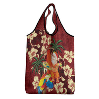 Crimson Red Tropical Christmas Hawaii Tapa Grocery Bag Aloha Santa Drink Party - Polynesian Pride