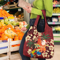 Crimson Red Tropical Christmas Hawaii Tapa Grocery Bag Aloha Santa Drink Party - Polynesian Pride