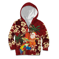 Crimson Red Tropical Christmas Hawaii Tapa Kid Hoodie Aloha Santa Drink Party - Polynesian Pride