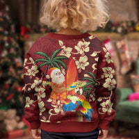 Crimson Red Tropical Christmas Hawaii Tapa Kid Ugly Christmas Sweater Aloha Santa Drink Party - Polynesian Pride
