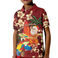 Crimson Red Tropical Christmas Hawaii Tapa Kid Polo Shirt Aloha Santa Drink Party - Polynesian Pride