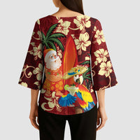 Crimson Red Tropical Christmas Hawaii Tapa Kimono Sleeve Blouse Aloha Santa Drink Party LT7 - Polynesian Pride