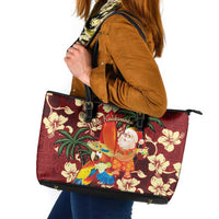Crimson Red Tropical Christmas Hawaii Tapa Leather Tote Bag Aloha Santa Drink Party - Polynesian Pride