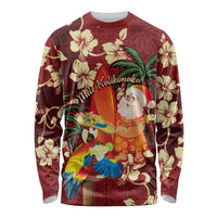 Crimson Red Tropical Christmas Hawaii Tapa Long Sleeve Shirt Aloha Santa Drink Party LT7 Unisex Red - Polynesian Pride