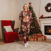 Crimson Red Tropical Christmas Hawaii Tapa Christmas Pajama Set Aloha Santa Drink Party LT7 Women Red - Polynesian Pride