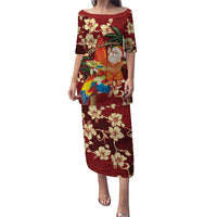 Crimson Red Tropical Christmas Hawaii Tapa Puletasi Aloha Santa Drink Party - Polynesian Pride