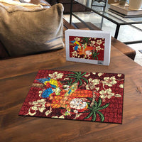 Crimson Red Tropical Christmas Hawaii Tapa Puzzle Aloha Santa Drink Party LT7 - Polynesian Pride