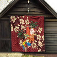 Crimson Red Tropical Christmas Hawaii Tapa Quilt Aloha Santa Drink Party - Polynesian Pride