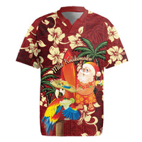 Crimson Red Tropical Christmas Hawaii Tapa Rugby Jersey Aloha Santa Drink Party LT7 Red - Polynesian Pride