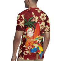 Crimson Red Tropical Christmas Hawaii Tapa Rugby Jersey Aloha Santa Drink Party LT7 - Polynesian Pride